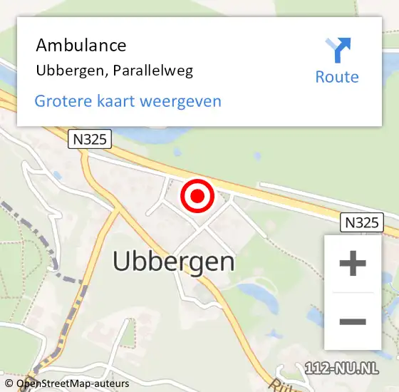 Locatie op kaart van de 112 melding: Ambulance Ubbergen, Parallelweg op 14 juni 2017 20:08