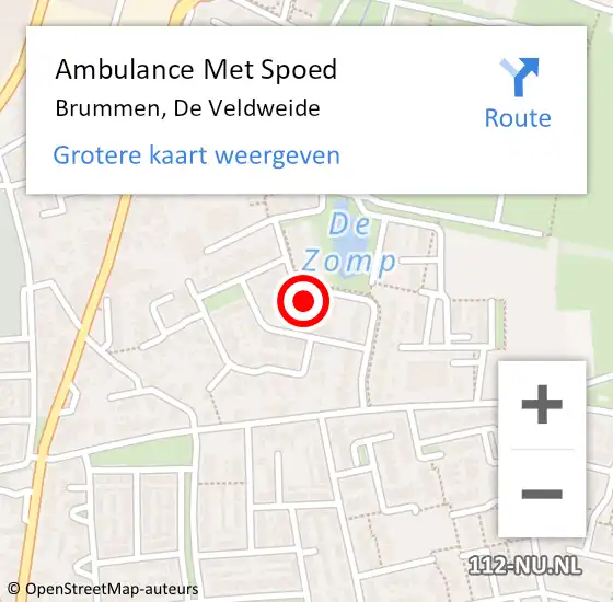 Locatie op kaart van de 112 melding: Ambulance Met Spoed Naar Brummen, De Veldweide op 14 juni 2017 20:09