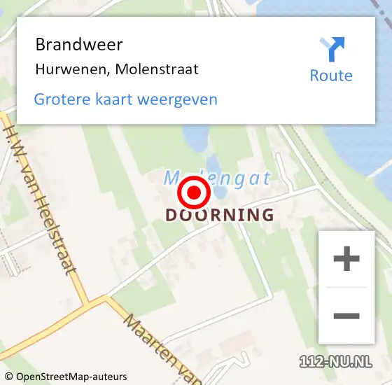 Locatie op kaart van de 112 melding: Brandweer Hurwenen, Molenstraat op 14 juni 2017 20:27