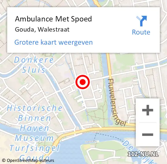 Locatie op kaart van de 112 melding: Ambulance Met Spoed Naar Gouda, Walestraat op 14 juni 2017 21:49