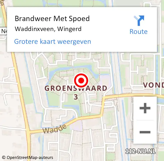 Locatie op kaart van de 112 melding: Brandweer Met Spoed Naar Waddinxveen, Wingerd op 14 juni 2017 23:40