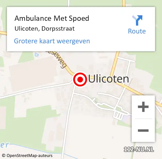 Locatie op kaart van de 112 melding: Ambulance Met Spoed Naar Ulicoten, Dorpsstraat op 15 juni 2017 04:41