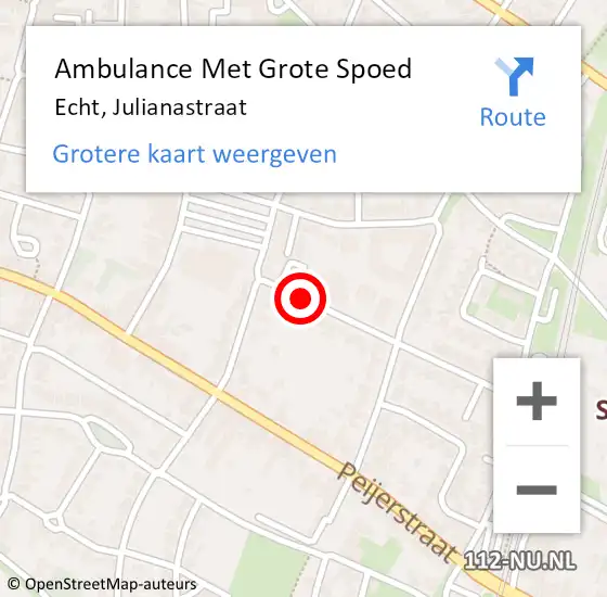 Locatie op kaart van de 112 melding: Ambulance Met Grote Spoed Naar Echt, Julianastraat op 15 juni 2017 05:49