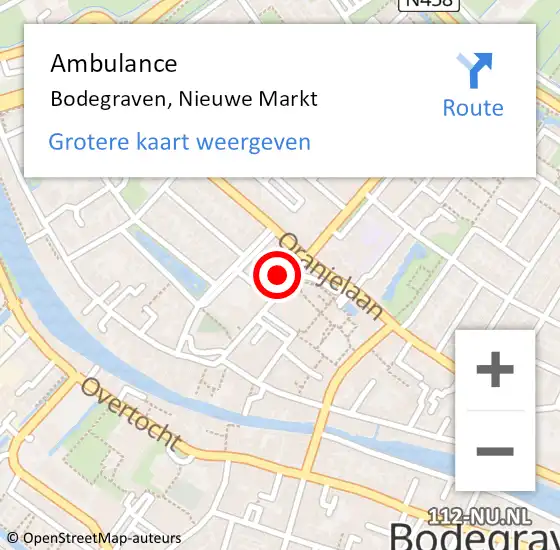 Locatie op kaart van de 112 melding: Ambulance Bodegraven, Nieuwe Markt op 15 juni 2017 08:18