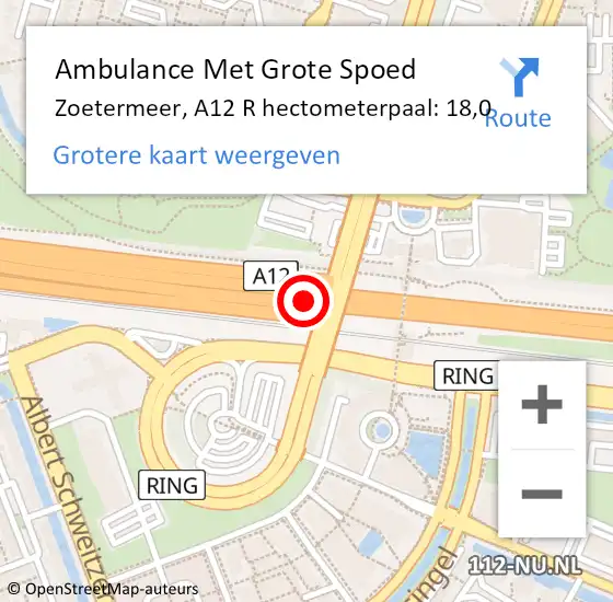Locatie op kaart van de 112 melding: Ambulance Met Grote Spoed Naar Zoetermeer, A12 L hectometerpaal: 15,6 op 15 juni 2017 08:53