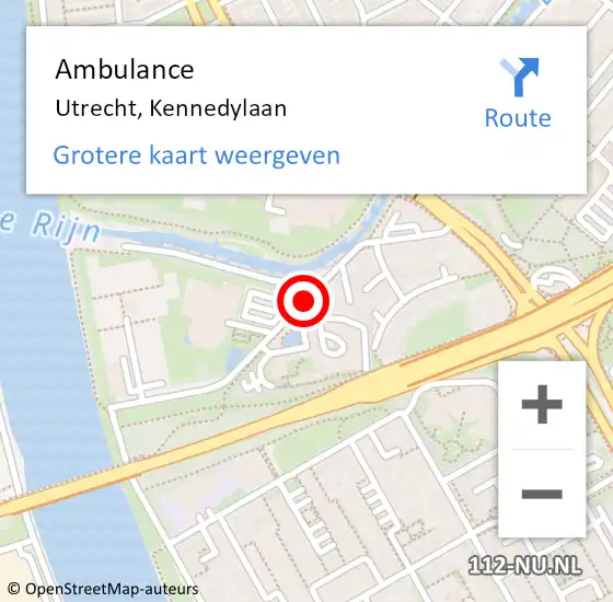 Locatie op kaart van de 112 melding: Ambulance Utrecht, Kennedylaan op 15 juni 2017 09:27