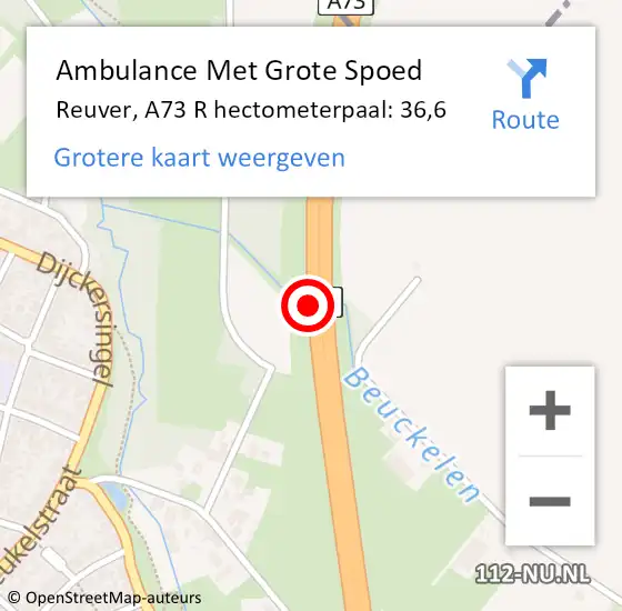 Locatie op kaart van de 112 melding: Ambulance Met Grote Spoed Naar Reuver, A73 R hectometerpaal: 30,4 op 15 juni 2017 12:35