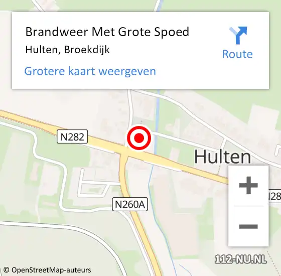 Locatie op kaart van de 112 melding: Brandweer Met Grote Spoed Naar Hulten, Broekdijk op 15 juni 2017 13:03