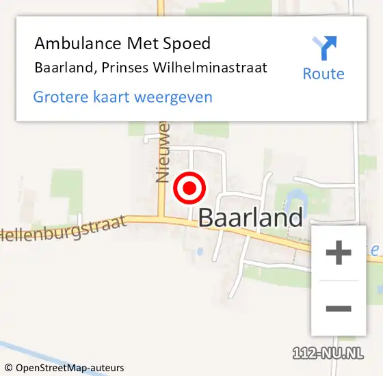 Locatie op kaart van de 112 melding: Ambulance Met Spoed Naar Baarland, Prinses Wilhelminastraat op 15 juni 2017 14:03