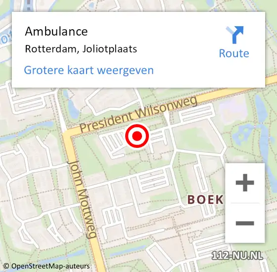 Locatie op kaart van de 112 melding: Ambulance Rotterdam, Joliotplaats op 15 juni 2017 14:04