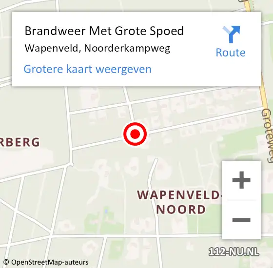 Locatie op kaart van de 112 melding: Brandweer Met Grote Spoed Naar Wapenveld, Noorderkampweg op 15 juni 2017 14:22