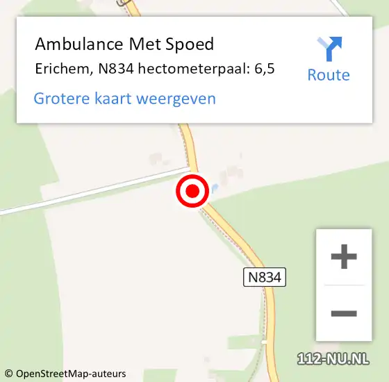 Locatie op kaart van de 112 melding: Ambulance Met Spoed Naar Erichem, N834 hectometerpaal: 6,5 op 15 juni 2017 14:30