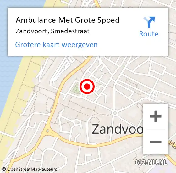 Locatie op kaart van de 112 melding: Ambulance Met Grote Spoed Naar Zandvoort, Smedestraat op 15 juni 2017 14:37