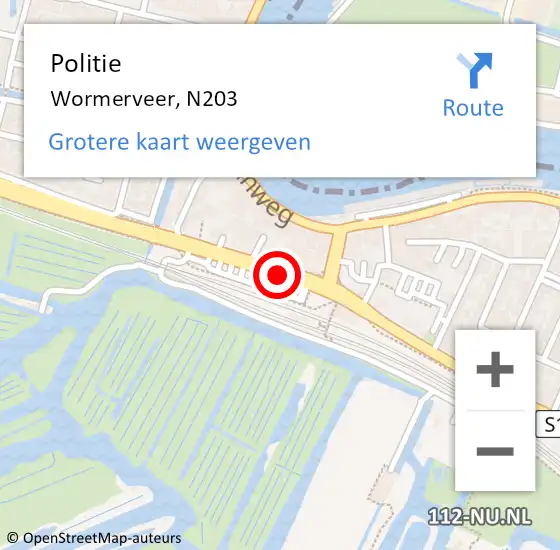 Locatie op kaart van de 112 melding: Politie Wormerveer, N203 op 15 juni 2017 14:57