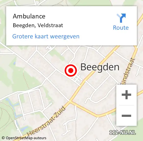 Locatie op kaart van de 112 melding: Ambulance Beegden, Veldstraat op 15 juni 2017 15:02