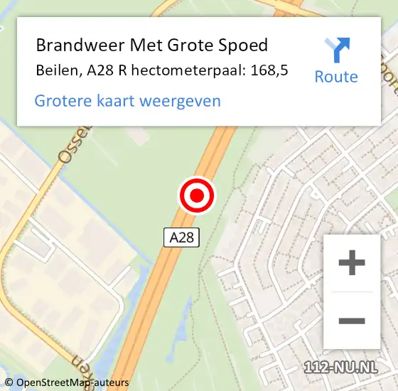 Locatie op kaart van de 112 melding: Brandweer Met Grote Spoed Naar Beilen, A28 L hectometerpaal: 165,8 op 15 juni 2017 15:41