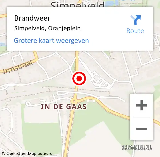 Locatie op kaart van de 112 melding: Brandweer Simpelveld, Oranjeplein op 23 januari 2014 22:24