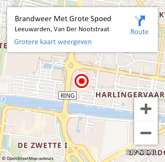 Locatie op kaart van de 112 melding: Brandweer Met Grote Spoed Naar Leeuwarden, Van Der Nootstraat op 15 juni 2017 16:54