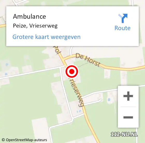 Locatie op kaart van de 112 melding: Ambulance Peize, Vrieserweg op 15 juni 2017 16:59