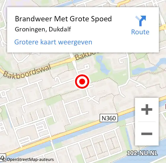 Locatie op kaart van de 112 melding: Brandweer Met Grote Spoed Naar Groningen, Dukdalf op 15 juni 2017 19:06