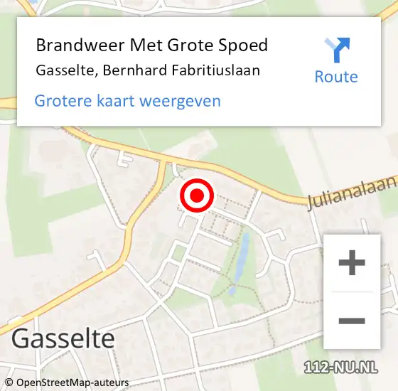 Locatie op kaart van de 112 melding: Brandweer Met Grote Spoed Naar Gasselte, Bernhard Fabritiuslaan op 15 juni 2017 19:26