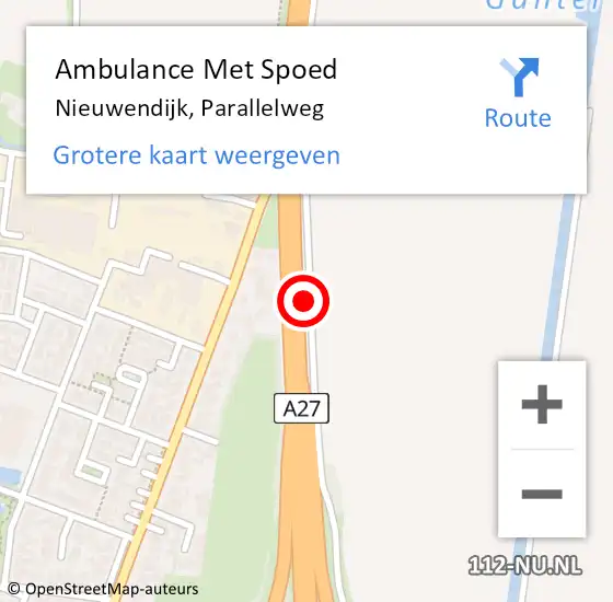 Locatie op kaart van de 112 melding: Ambulance Met Spoed Naar Nieuwendijk, Parallelweg op 15 juni 2017 20:06