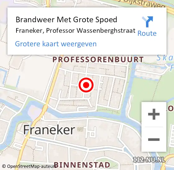 Locatie op kaart van de 112 melding: Brandweer Met Grote Spoed Naar Franeker, Professor Wassenberghstraat op 23 januari 2014 23:07