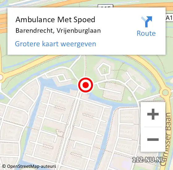 Locatie op kaart van de 112 melding: Ambulance Met Spoed Naar Barendrecht, Vrijenburglaan op 15 juni 2017 21:04