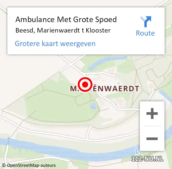Locatie op kaart van de 112 melding: Ambulance Met Grote Spoed Naar Beesd, Marienwaerdt t Klooster op 15 juni 2017 21:13