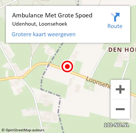 Locatie op kaart van de 112 melding: Ambulance Met Grote Spoed Naar Udenhout, Loonsehoek op 15 juni 2017 21:35