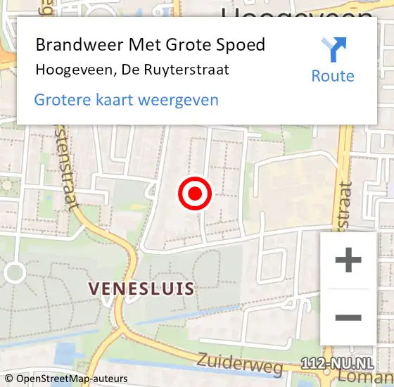 Locatie op kaart van de 112 melding: Brandweer Met Grote Spoed Naar Hoogeveen, De Ruyterstraat op 15 juni 2017 23:08