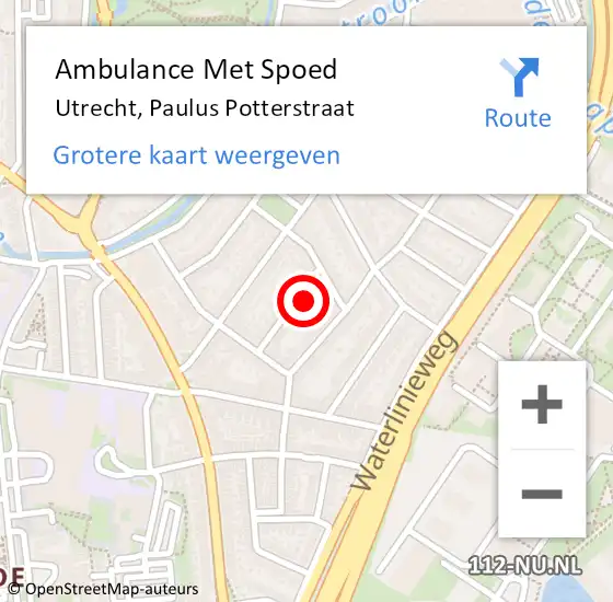 Locatie op kaart van de 112 melding: Ambulance Met Spoed Naar Utrecht, Paulus Potterstraat op 16 juni 2017 00:25