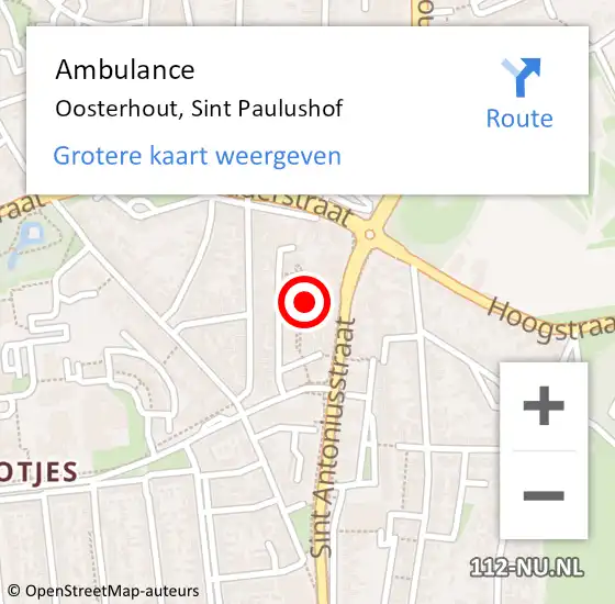 Locatie op kaart van de 112 melding: Ambulance Oosterhout, Sint Paulushof op 16 juni 2017 02:25