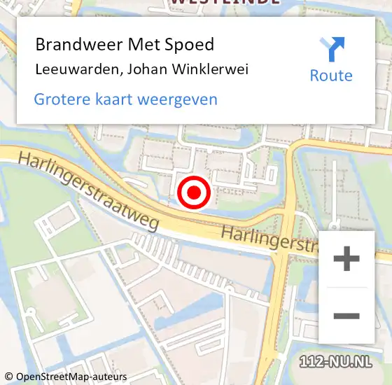 Locatie op kaart van de 112 melding: Brandweer Met Spoed Naar Leeuwarden, Johan Winklerwei op 16 juni 2017 04:13