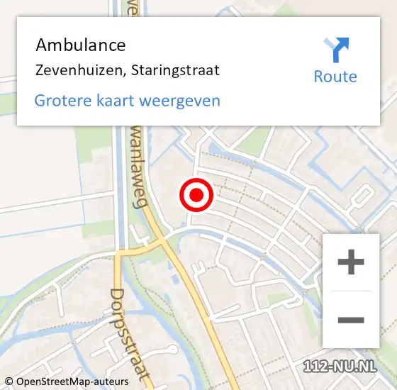 Locatie op kaart van de 112 melding: Ambulance Zevenhuizen, Staringstraat op 16 juni 2017 08:14