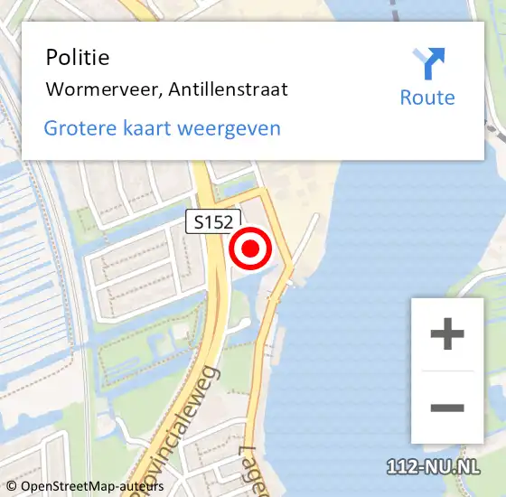 Locatie op kaart van de 112 melding: Politie Wormerveer, Antillenstraat op 16 juni 2017 08:41