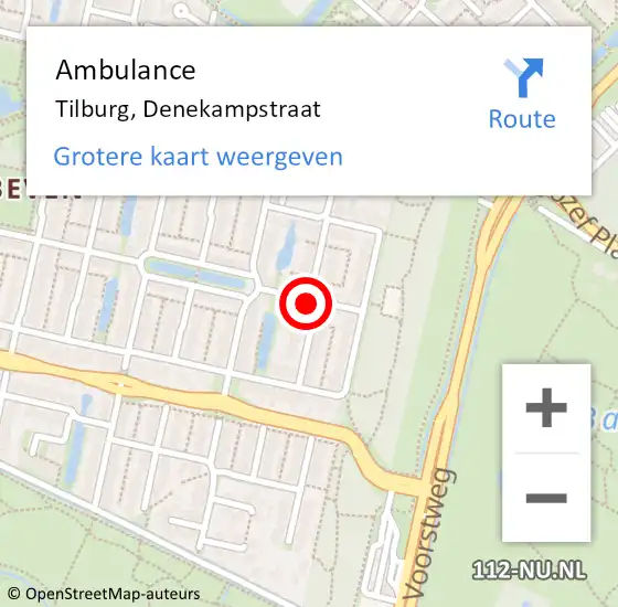 Locatie op kaart van de 112 melding: Ambulance Tilburg, Denekampstraat op 16 juni 2017 09:02