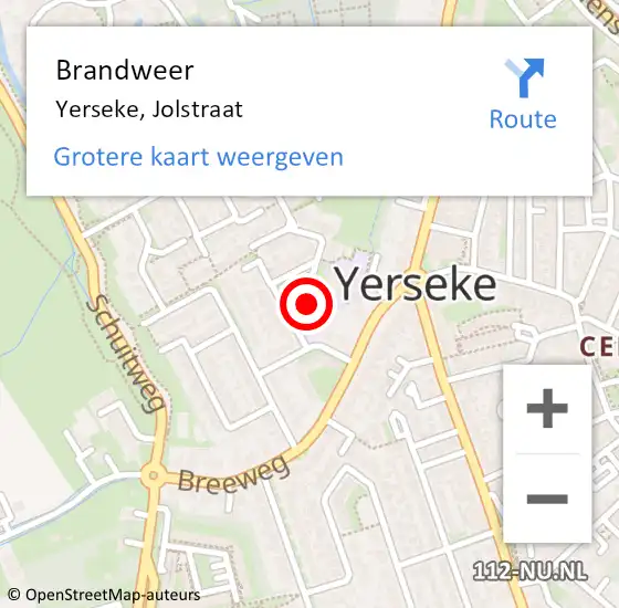 Locatie op kaart van de 112 melding: Brandweer Yerseke, Jolstraat op 16 juni 2017 09:15