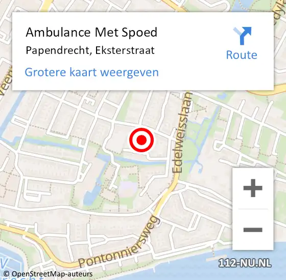 Locatie op kaart van de 112 melding: Ambulance Met Spoed Naar Papendrecht, Eksterstraat op 16 juni 2017 09:35