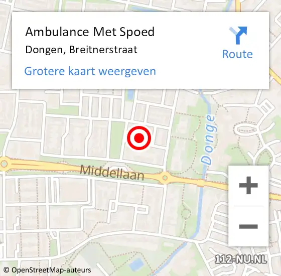 Locatie op kaart van de 112 melding: Ambulance Met Spoed Naar Dongen, Breitnerstraat op 16 juni 2017 10:37