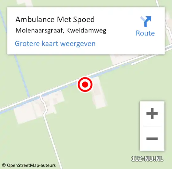 Locatie op kaart van de 112 melding: Ambulance Met Spoed Naar Molenaarsgraaf, Kweldamweg op 16 juni 2017 11:36