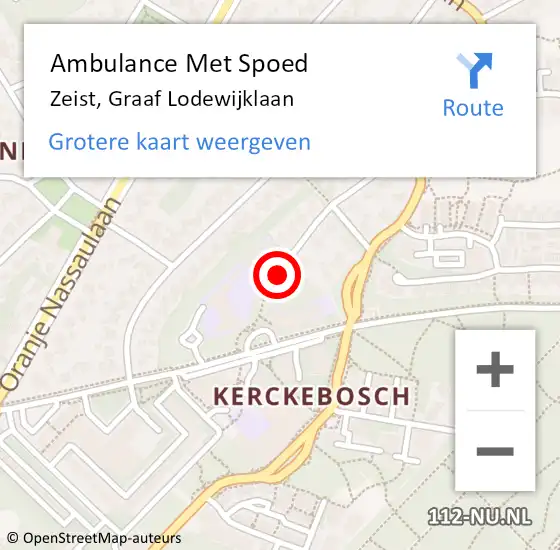 Locatie op kaart van de 112 melding: Ambulance Met Spoed Naar Zeist, Graaf Lodewijklaan op 16 juni 2017 11:42