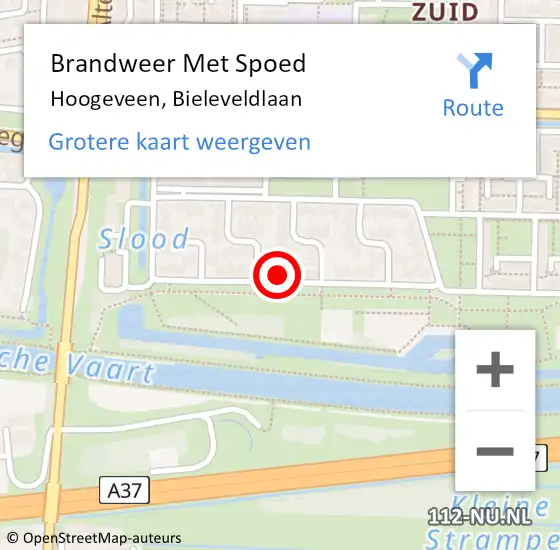 Locatie op kaart van de 112 melding: Brandweer Met Spoed Naar Hoogeveen, Bieleveldlaan op 16 juni 2017 11:59