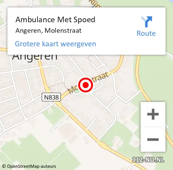 Locatie op kaart van de 112 melding: Ambulance Met Spoed Naar Angeren, Molenstraat op 16 juni 2017 12:02