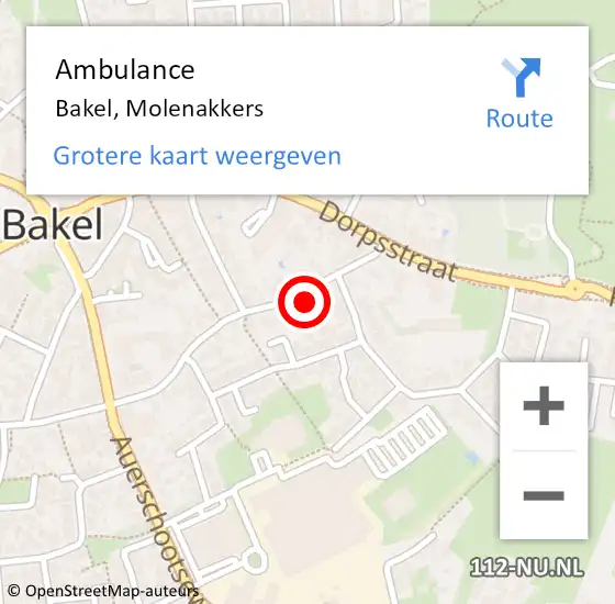 Locatie op kaart van de 112 melding: Ambulance Bakel, Molenakkers op 16 juni 2017 12:31
