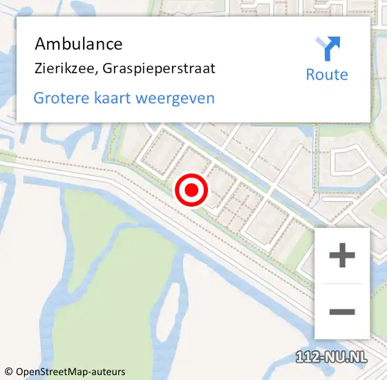 Locatie op kaart van de 112 melding: Ambulance Zierikzee, Graspieperstraat op 16 juni 2017 12:35