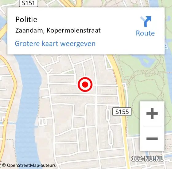 Locatie op kaart van de 112 melding: Politie Zaandam, Kopermolenstraat op 16 juni 2017 12:50