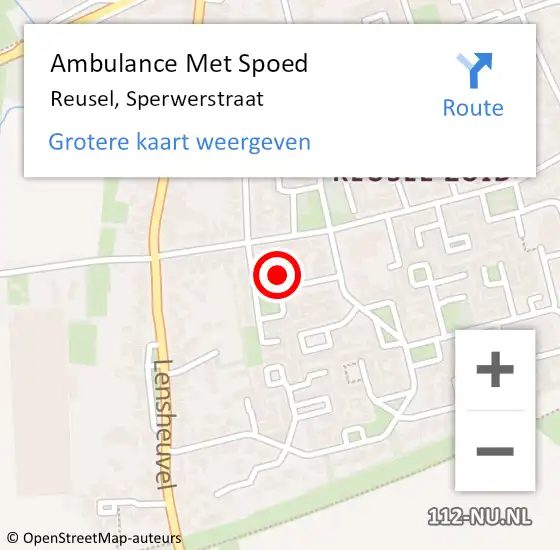 Locatie op kaart van de 112 melding: Ambulance Met Spoed Naar Reusel, Sperwerstraat op 16 juni 2017 13:52