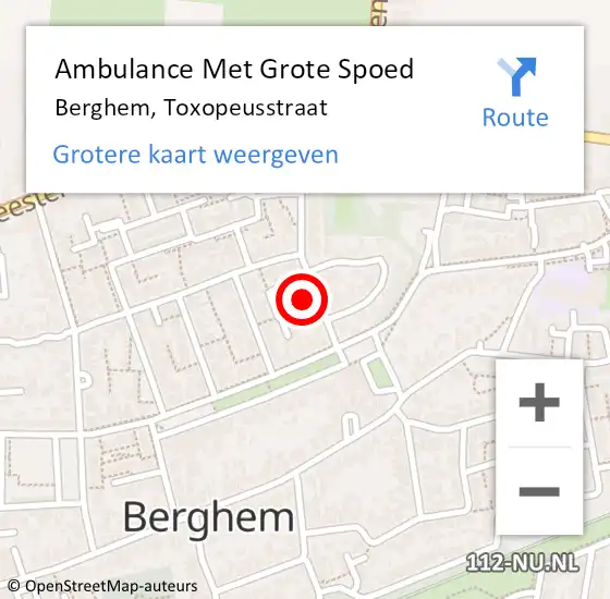 Locatie op kaart van de 112 melding: Ambulance Met Grote Spoed Naar Berghem, Toxopeusstraat op 16 juni 2017 20:22