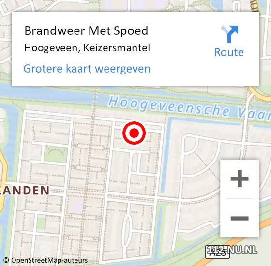 Locatie op kaart van de 112 melding: Brandweer Met Spoed Naar Hoogeveen, Keizersmantel op 16 juni 2017 21:35